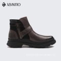 Outdoor Winter Thick Platform Ankle Zip Brown Leather Boots For Men